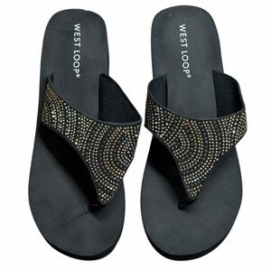 10/$25🦋 West Loop Black, Gold & Silver Rhinestone Sandals - Size 8